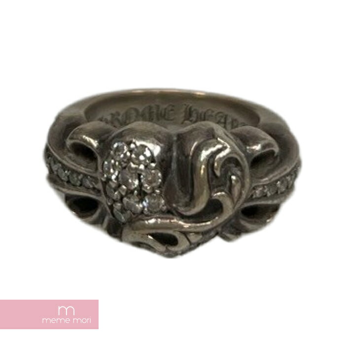 CHROME HEARTS Floral Heart Ring クロムハーツ フローラルハートリング 指輪 アクセサリー パヴェダイヤモンド シルバー925 【240105】【中古-B】【me04】