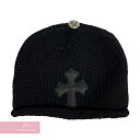 CHROME HEARTS Cashmere Cross Beanie クロムハーツ カシミヤクロスビーニー ニットキャップ ニット帽 レザークロスパッチ クロスボールボタン シルバー925 ブラック