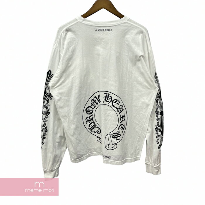 CHROME HEARTS Floral Horseshoe L/S Tee クロムハーツ フローラルホースシューロングスリーブTシャツ 長袖カットソー ロンT 袖フローラルプリント ホワイト サイズXL 【240307】【中古-B】【me04】