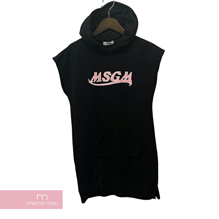 MSGM Logo Sleeveless Hoodie Shirts MS028750 エムエスジーエム ノースリーブフーディシャツ 半袖カットソー ロゴプリント レディースサイズ キッズサイズ ブラック サイズキッズ 【240326】【中古-A】【me04】