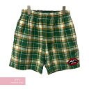 【BIG PRICE OFF】CHROME HEARTS×MATTY BOY Chomper Check Shorts クロムハーツ×マッティボーイ チョンパーチェックショーツ ハーフパンツ レザーパッチ チェック柄 グリーン サイズM【240425】【中古-A】【me04】