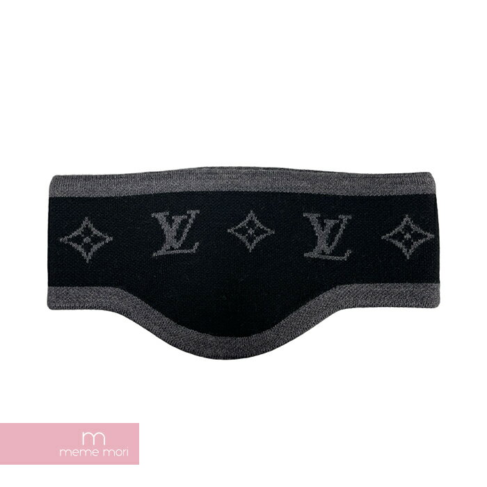 LOUIS VUITTON 2021AW Monogram Line Ear Warmer M77109 ルイヴィトン モノグラムライン イヤーウォーマー イヤーマフラー ヘアバンド モノグラム総柄 ウール素材 ブラック×グレー 【240501】【中古-A】【me04】