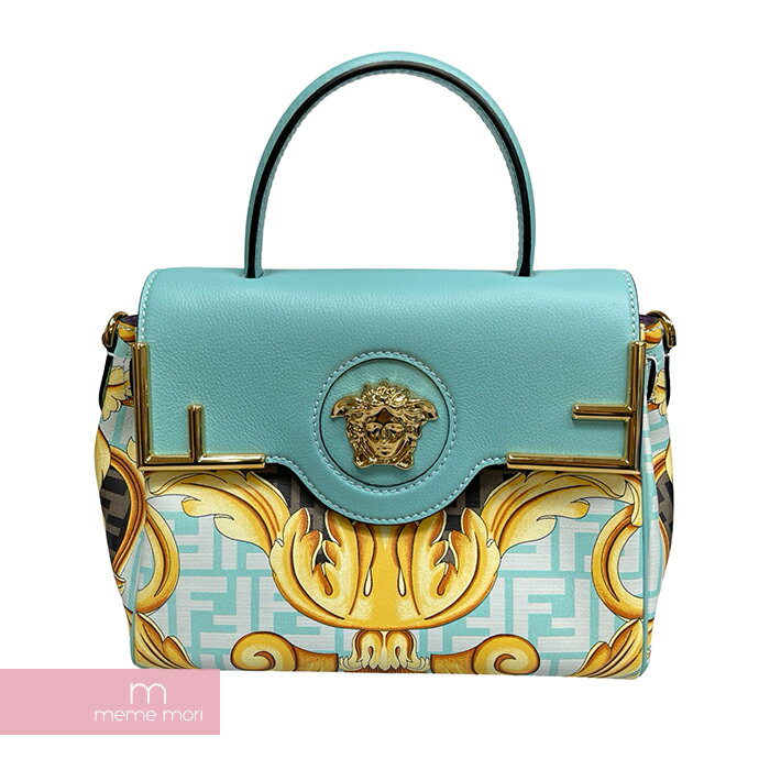 【BIG PRICE OFF】FENDI×VERSACE 2022SS Fendace La Medusa Medium Handbag DBFI039 フェンディ×ヴェルサーチェ フェンダーチェ ラ・メデューサミディアムハンドバッグ ショルダーバッグ ズッカ柄 アイスブルー×マルチカラー 【240509】【新古品】【me04】