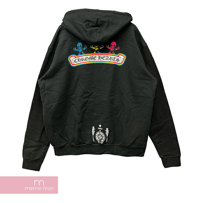 CHROME HEARTS 2024SS FOTI Rainbow Scroll Logo Zip Up Hoodie クロムハーツ フォティ レインボースクロールロゴジップアップフーディ スカル バックスクロール ブラック サイズL【240512】【新古品】【me04】