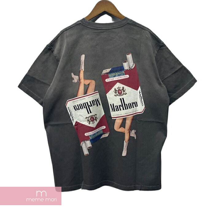 UMKOW 2023AW Marlboro Dancing Girl Tee Faded Black UMKOW マールボロダンシングTシャツ フェイディドブラック 半袖カットソー ロゴプリント オーバーサイズ 色褪せ ヴィンテージ加工 チャコールグレー