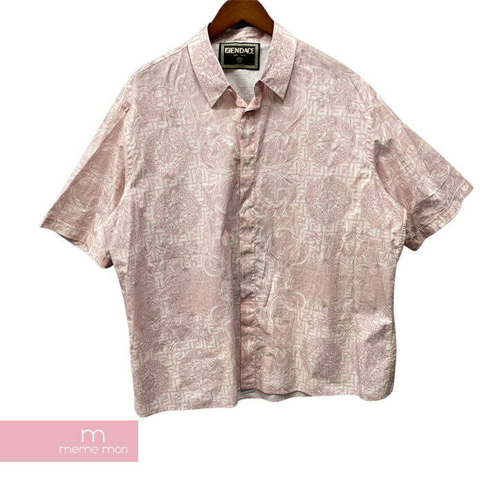 【BIG PRICE OFF】FENDI×VERSACE 2022SS Fendace Pink Cotton Shirt FS0795 AKDJ フェンディ×ヴェルサーチェ フェンダーチェ ピンクコットンシャツ 半袖 バロッコプリント 総柄 ピンク サイズ43 【231225】【中古-B】【me04】