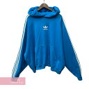 BALENCIAGA×adidas 2022AW Hoodie Large Fit 729322 TNVN2 バレンシアガ×アディダス ラージフィットフーディ プルオーバーパーカー オーバーサイズ サイドライン ストライプ ロゴ刺繍 ブルー サイズ2 【231229】【中古-A】【me04】