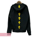 CHROME HEARTS Spine Cross Patch Hoodie クロムハーツ スパインクロスパッチフーディ プルオーバーパーカー ヴァーティカルロゴ刺繍 パテント ブラック×イエロー サイズL【230220】【中古-B】【me04】