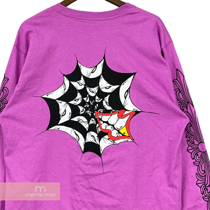 CHROME HEARTS×MATTY BOY 2021SS Spider Web L/S Tee クロムハーツ×マッティボーイ スパイダーウェブTシャツ 長袖カットソー ロンT ポケT バックプリント パープル サイズXL【220722】【新古品】【me04】