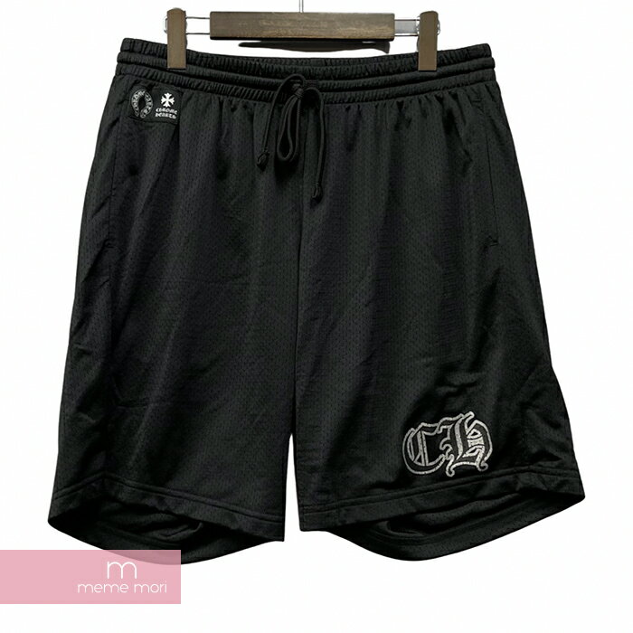 クロムハーツ CHROME HEARTS Mesh Varsity Shorts クロムハーツ メッシュヴァーシティーショーツ ショートパンツ ナイロンハーフパンツ ロゴパッチ CHプリント ブラック サイズL【240515】【新古品】【me04】