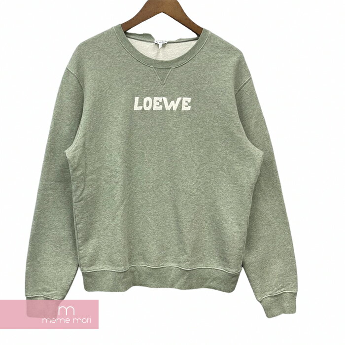 LOEWE 2021AW Embroidered Sweatshirt in Cotton Old Military Green H526Y24X04 ロエベ コットンエンブロイダリースウェットシャツ オールドミリタリーグリーン トレーナー クルーネック ロゴ刺繍 モスグリーン【220801】【中古-B】【me04】