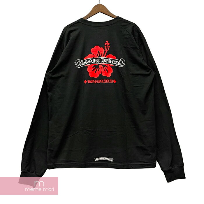 CHROME HEARTS Honolulu Limited Back Scroll Logo LS Tee クロムハーツ ホノルル限定バックスクロールロゴロングスリーブTシャツ 長袖カットソー ロンT 胸ポケット ハイビスカス ハワイ ブラック サイズS【240124】【新古品】【me04】