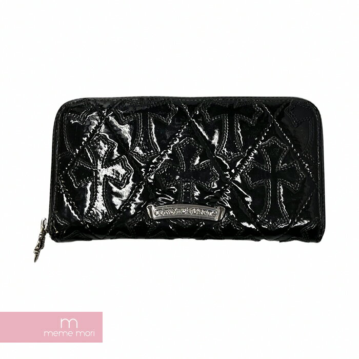 CHROME HEARTS REC F ZIP WALLET CEMETERY CROSS QUILTED PATENT クロムハーツ レック Fジップ セメタリークロス レザー キルティングパテント レザーラウンドジップ 長財布 ブラック【230309】【中古-B】