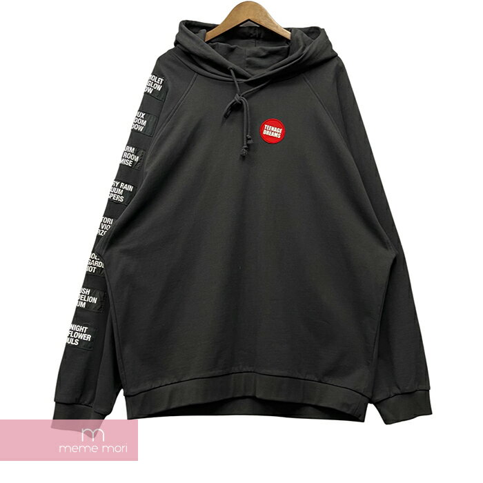 RAF SIMONS 2021SS Teenage Dreams Oversized Hoodie 211-M175D-19003-0099 ラフシモンズ ティーンエイジドリームスオーバーサイズフーディ プルオーバーパーカー パッチワーク 袖ロゴ ブラック サイズS