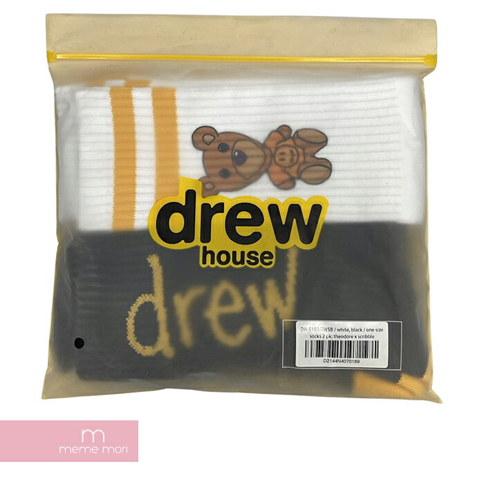 Drew House 2021AW Theodore×Scribble Socks 2 PK ドリューハウス セオドア×スクリブルソックス2パック 靴下 2足セット ロゴ 熊プリント ブラック×ホワイト【231127】【新古品】【me04】