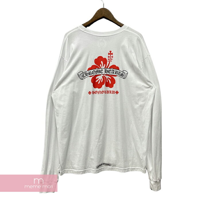 CHROME HEARTS Honolulu Limited Back Scroll Logo LS Tee クロムハーツ ホノルル限定バックスクロールロゴロングスリーブTシャツ 長袖カットソー ロンT 胸ポケット ハイビスカス ハワイ ホワイト サイズXXL 【231211】【中古-B】【me04】