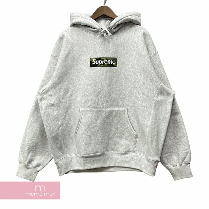 シュプリーム Supreme 2023AW Box Logo Hooded Sweatshirt Ash Grey シュプリーム ボックスロゴフーデッドスウェットシャツ アッシュグレー プルオーバーパーカー フード刺繍 迷彩 カモボックスロゴ グレー サイズXXL【240129】【新古品】【me04】