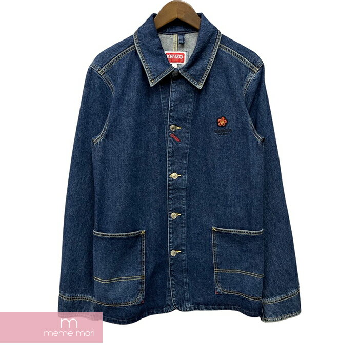 KENZO 2022SS Boke Flower Crest Denim Workwear Jacket FC55DV101CEB ケンゾー ボケフラワークレストデニムワークウェアジャケット デニムジャケット カバーオールジャケット NIGO 花刺繍 インディゴ サイズS 【220518】【新古品】【me04】