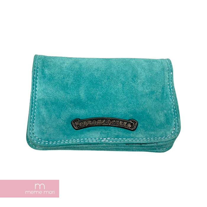 CHROME HEARTS CARD CASE #2 GRMT SCROLL TURQUOISE SUEDE WALLET クロムハーツ カードケース グロメットスクロールターコイズスウェードウォレット 財布 名刺入れ ターコイズブルー【230225】【中古-B】【me04】