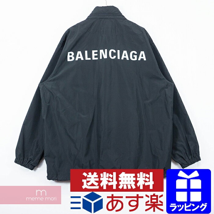 BALENCIAGA 2019AW Logo Raincoat 556238 TYD36 バレンシアガ ロゴレインコート フーデッドロングジャケット スナップボタン ブラック サイズ44 プレゼント ギフト【191116】【中古-B】