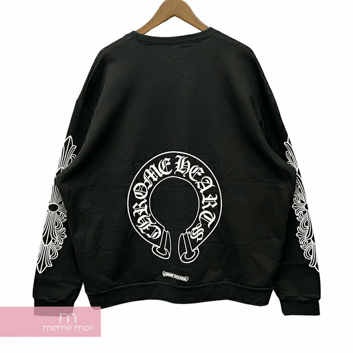 CHROME HEARTS Horseshoe Crewneck Sweatshirt クロムハーツ ホースシュークルーネックスウェットシャツ トレーナー 袖フローラルクロスプリント ブラック サイズL