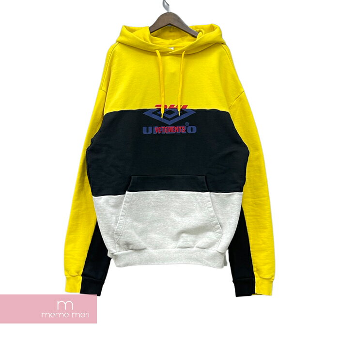 VETEMENTS×UMBRO×DHL 2018SS Logo Hoodie MSS18HK5 ヴェトモン×アンブロ ロゴフーディ プルオーバーパーカー 再構築 リメイク 香港限定 イエロー×ブラック×グレー サイズM 【220109】【新古品】