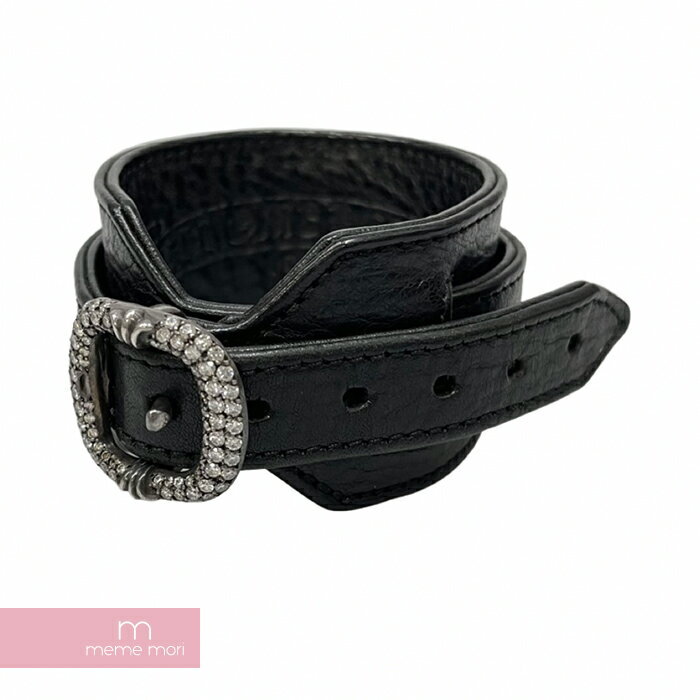 CHROME HEARTS R&R TINY BUCKLE BRACELET クロムハーツ タイニーバックルブレスレット ダイアモンド アクセサリー レザー ブラック×シルバー【211206】【中古-A】【me04】