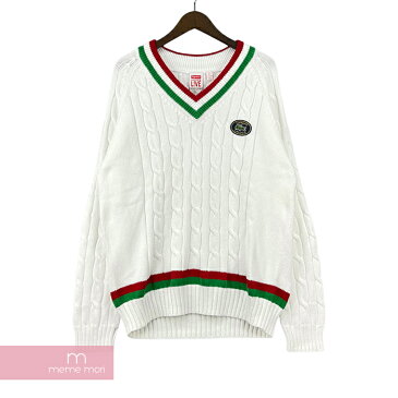 Supreme×LACOSTE L!VE 2017SS Tennis Sweater シュプリーム×ラコステライブ テニスセーター コットンニット Vネック ロゴワッペン ホワイト サイズL【211020】【新古品】【me04】