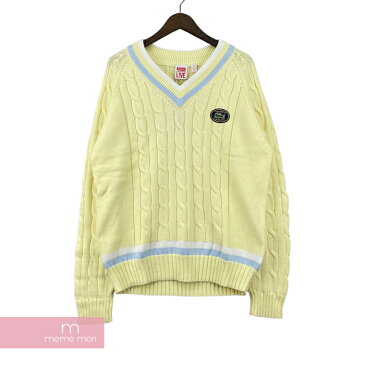 Supreme×LACOSTE L!VE 2017SS Tennis Sweater シュプリーム×ラコステライブ テニスセーター コットンニット Vネック ロゴワッペン ライトイエロー サイズS【211107】【新古品】【me04】