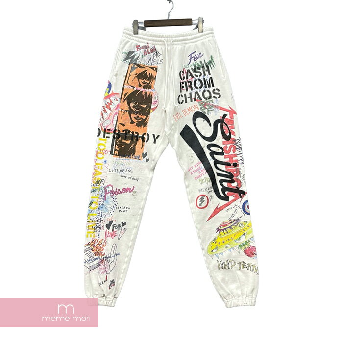 Takashi Murakami×SAINT Mxxxxxx 2021AW Graff Sweat Pants SM-A21-0000-069 村上隆×セントマイケル グラフスウェットパンツ ヴィンテージ加工 落書き ホワイト サイズM 【211226】【新古品】【me04】のサムネイル