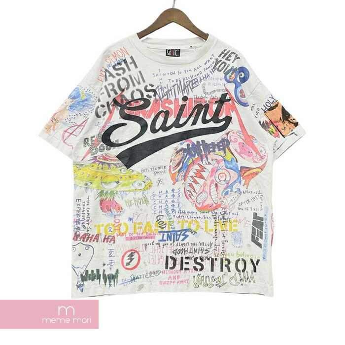 Takashi Murakami×SAINT Mxxxxxx 2021AW Graff Tee SM-A21-0000-071 村上隆×セントマイケル グラフTシャツ 半袖カットソー ヴィンテージ加工 落書き ホワイト サイズXL 【220117】【新古品】【me04】のサムネイル