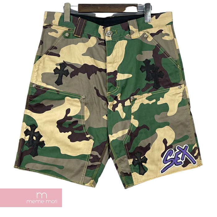 CHROME HEARTS×MATTY BOY PPO SEXRCD HALF PANTS クロムハーツ×マッティボーイ セックスレコードハーフパンツ カーペンターショーツ カモフラ 迷彩 Sex Records クロスパッチ カットオフ オリーブ サイズ33【220105】【中古-A】【me04】