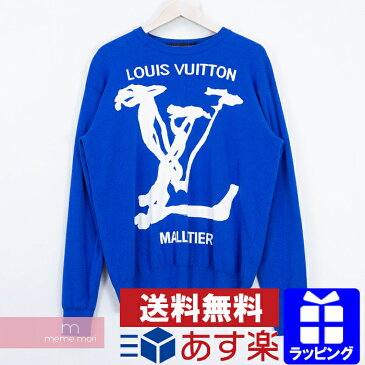 LOUIS VUITTON 2020SS LV Scribbles Intersia Crew Neck 1A7QU8 ルイヴィトン LVスクリブルインターシャクルーネックニット セーター ブルー サイズS 【200426】【中古-B】