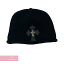 CHROME HEARTS Cashmere Cross Beanie クロムハーツ カシミヤクロスビーニー ニットキャップ ニット帽 レザークロスパッチ クロスボールボタン シルバー925 ブラック【231016】【中古-A】【me04】