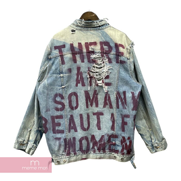 Warren Lotas 2018SS Beatiful Women Oversized Distressed Denim Jacket ウォーレンロータス ビューティフルウーマンオーバーサイズディストレスデニムジャケット ダメージ加工 リメイク カスタム バックプリント インディゴ サイズXL【231021】【中古-B】【me04】