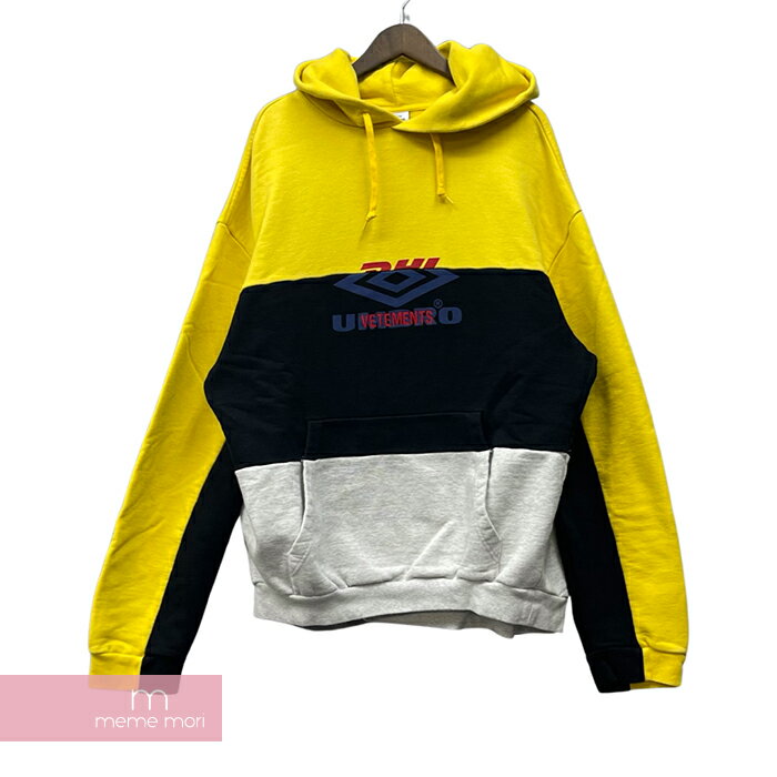 VETEMENTS×UMBRO×DHL 2018SS Logo Hoodie MSS18HK5 ヴェトモン×アンブロ ロゴフーディ プルオーバーパーカー 再構築 リメイク 香港限定 イエロー×ブラック×グレー サイズM 【231027】【中古-A】【me04】