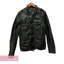 GIORGIO BRATO Leather Jacket ジョルジオブラット レザージャケット 革ジャン ジップブルゾン シワ ヴィンテージ加工 ブラック サイズ48【231027】【中古-C】【me04】