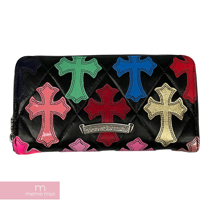 CHROME HEARTS REC F ZIP #2 WALLET CEMETERY CROSS QUILTED MULTI COLOR PATCHES クロムハーツ レック Fジップ マルチカラーセメタリークロスパッチ レザーラウンドジップ長財布 ブラック 【210603】【新古品】【me04】