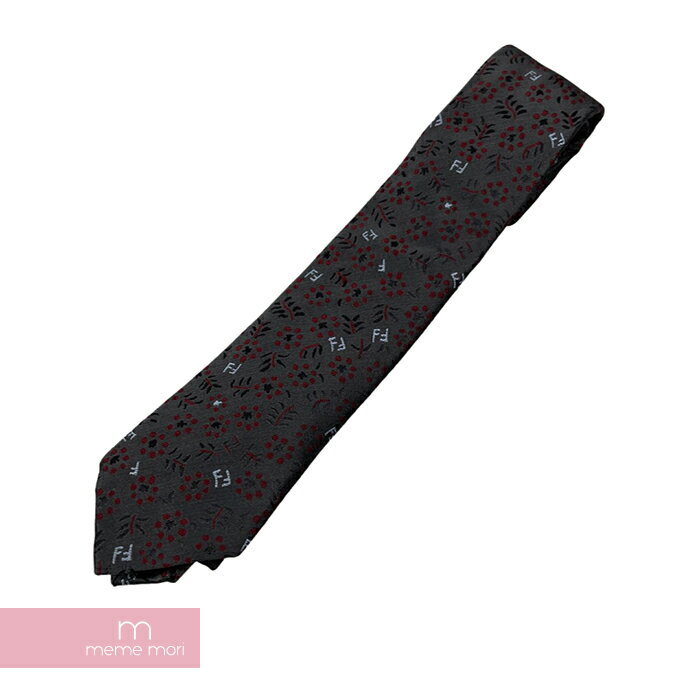 フェンディ ネクタイ FENDI Floral FF Logo Tie フェンディ フローラルFFロゴネクタイ FFロゴ シルク チャコールグレー 【210813】【新古品】【me04】