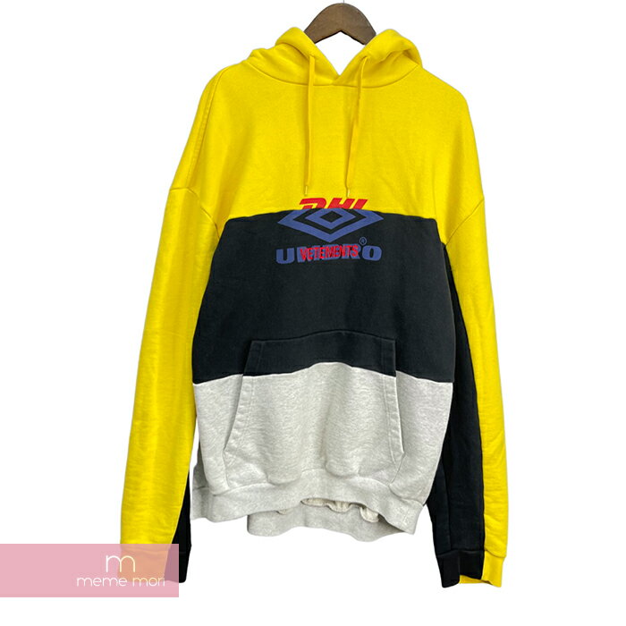 VETEMENTS×UMBRO×DHL 2018SS Logo Hoodie MSS18HK5 ヴェトモン×アンブロ ロゴフーディ プルオーバーパーカー 再構築 リメイク 香港限定 イエロー×ブラック×グレー サイズS 【210910】【中古-B】【me04】