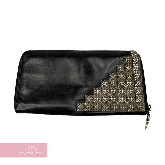 CHROME HEARTS Zero Piramid Stud Corner WALLET クロムハーツ ゼロピラミッドスタッヅコーナーウォレット レザー ラウンドジップ 長財布 ブラック 【211126】【中古-C】【me04】