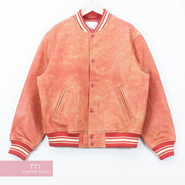 Supreme 2019SS Painted Worn Leather Varsity Jacket シュプリーム ペインテッドウォーンレザーバーシティジャケット スタジアムジャケット スタジャン スクリプトロゴ ヴィンテージ加工 ラムスキン レッド サイズM【新古品】