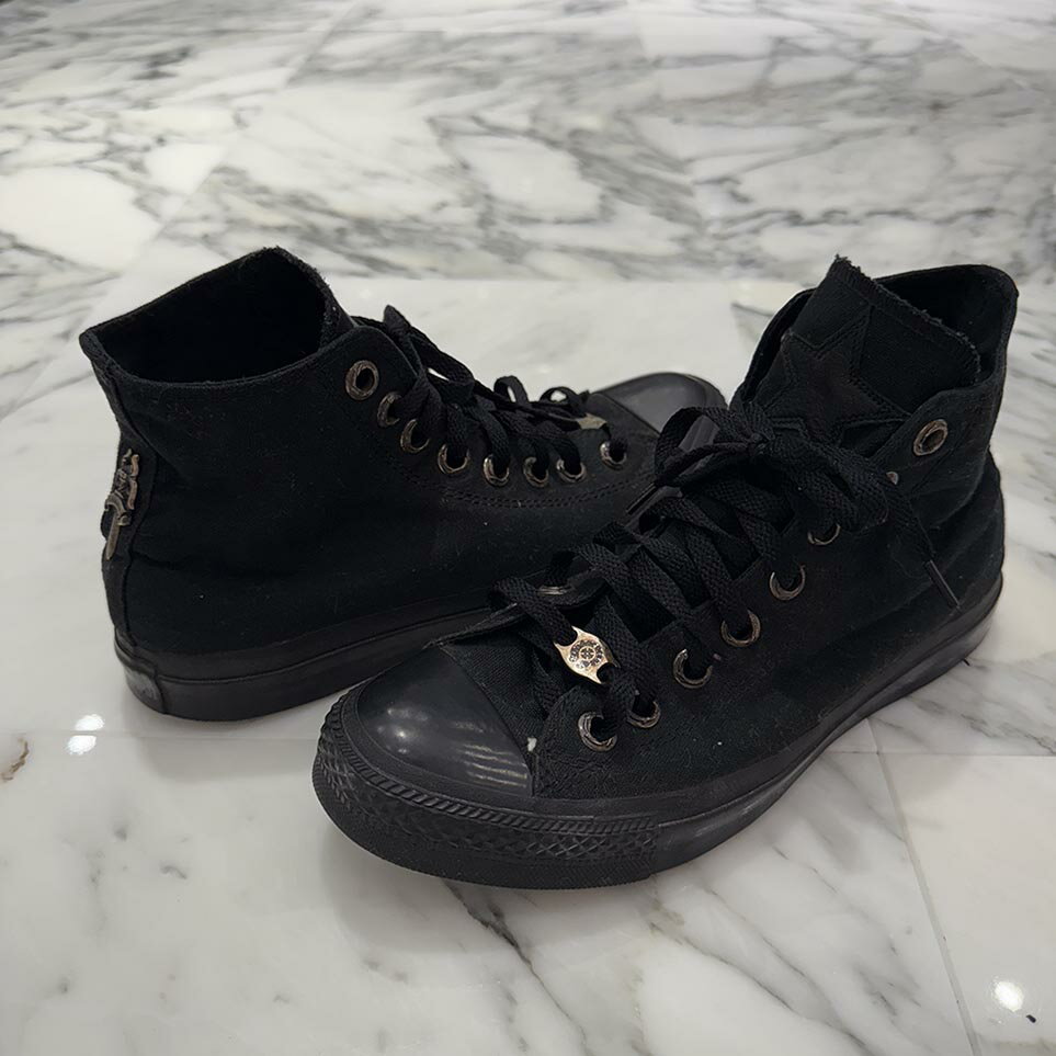 CHROME HEARTS × CONVERSE ALL STAR Silver Dagger Canvas High Top Sneakers Size 26...