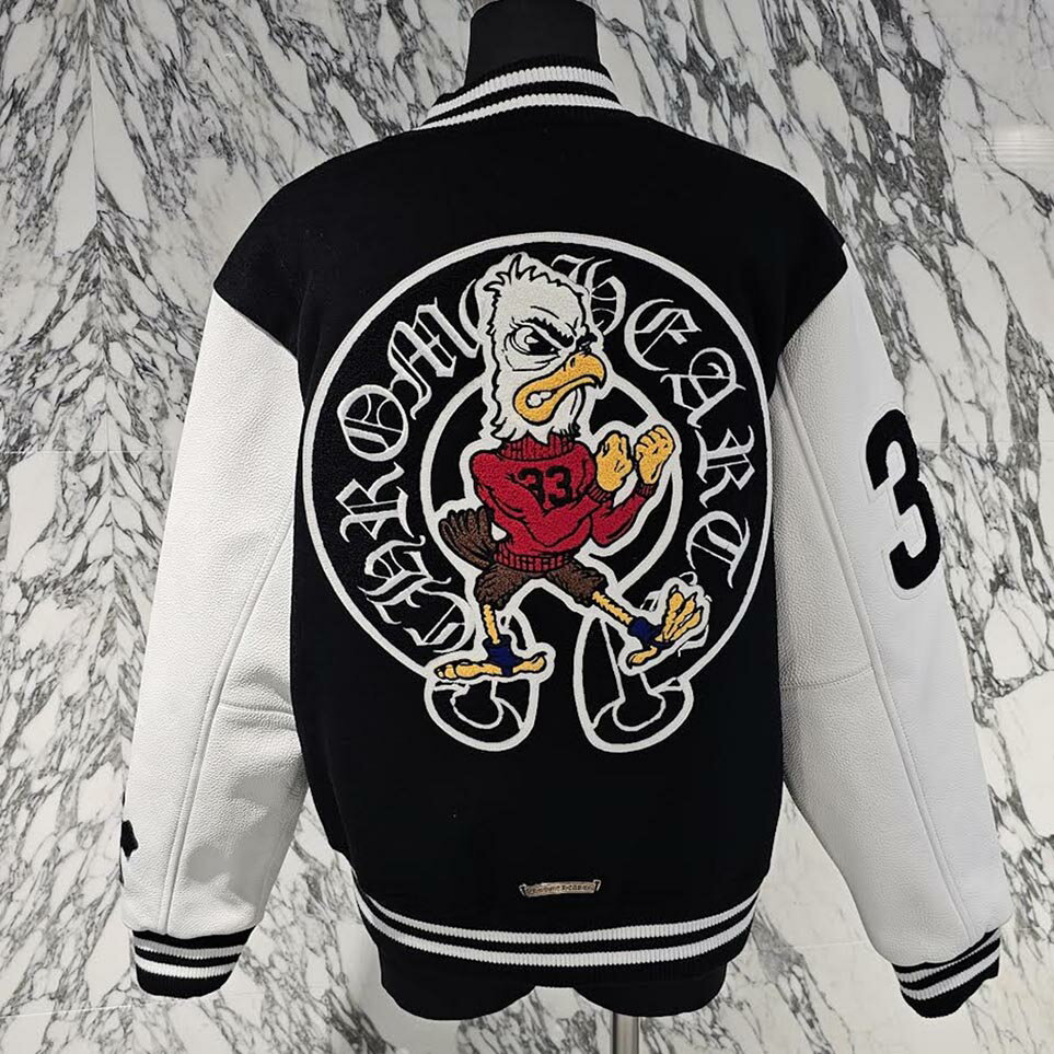 CHROME HEARTS CHICKEN 33 Cross Patch Leather Sleeve Varcity Jacket Size S クロムハーツ...