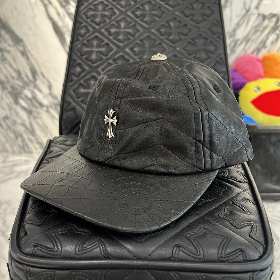 CHROME HEARTS Silver Cross Spider Web Leather Cap Size ONE SIZE(53-60) クロムハーツ シル...