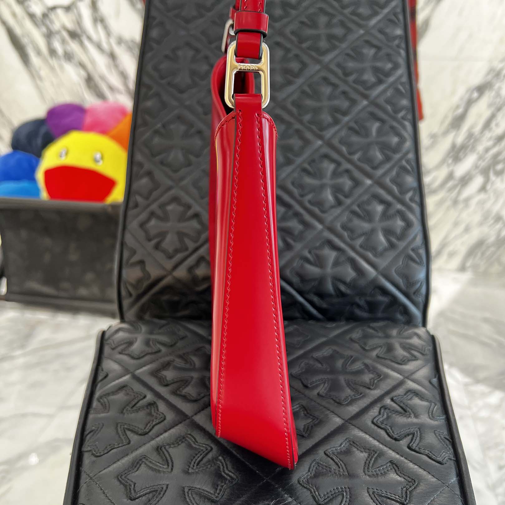 PRADA 2022SS CLEO Brushed Leather Shoulder Bag プラダ クレオ ブラッシュドレザー ショルダーバッグ ハンドバッグ レザーバッグ ブラッシュドレザー トライアングルロゴ レッド【250919】【中古-A】