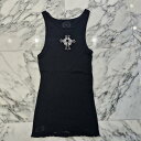 CHROME HEARTS Hairy Cross Rib Tank Top Size L クロムハーツ ヘイリークロス リブ タンクトップ リブタンク クロスプリント スクロールロゴ ブラック×ホワイト サイズL 【250831】【中古-A】