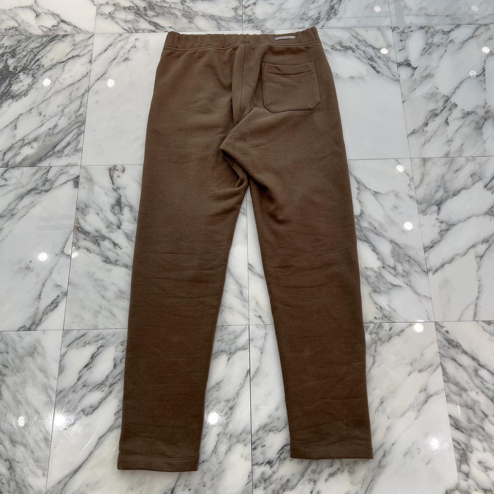 CHROME HEARTS SLO RIDE Logo Embroidery Sweat Long Pants Size S クロムハーツ スローライド ロゴ刺繍 スウェットロングパンツ シルバープレート ドローストリング ブラウン×ホワイト サイズS【250902】【中古-B】