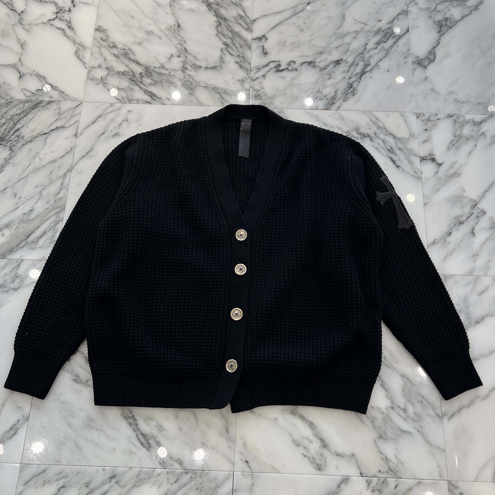 CHROME HEARTS YNOT Leather Cross Patch Cashmere Knit Cardigan Size L ϡ 磻Υ...