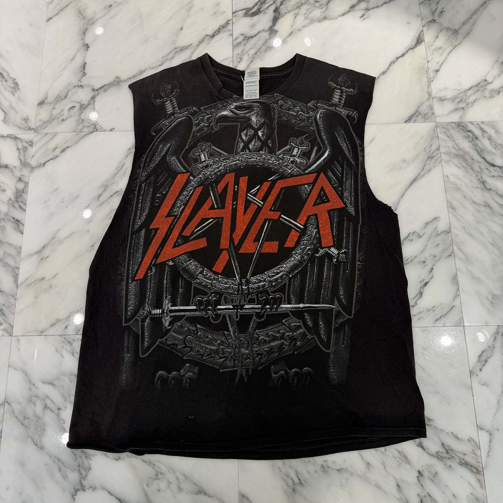 Vintage 00's SLAYER "World Painted Blood 2011 Tour" DELTA Sleeveless Tee Size XL ヴィンテージ 00's スレイヤー "ワールド ペイント ブラッド 2011 ツアー" デルタ社製 ノースリーブ ヴィンテージTシャツ バンドT 袖カットオフ チャコール サイズXL【260226】【中古-A】